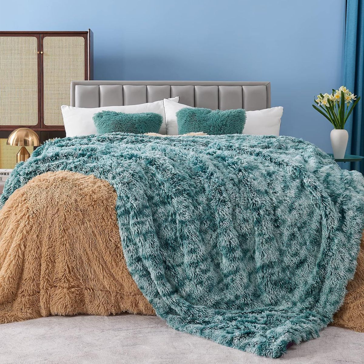 GENERICO - Manta 3 piezas ultrasuave y cálido para invierno Queen verde