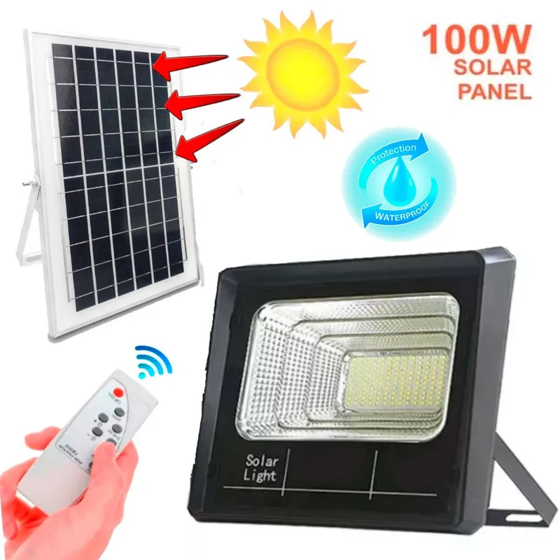 GENERICO - Lampara Led con Panel Solar + Control con Sensor de Movimiento 100w