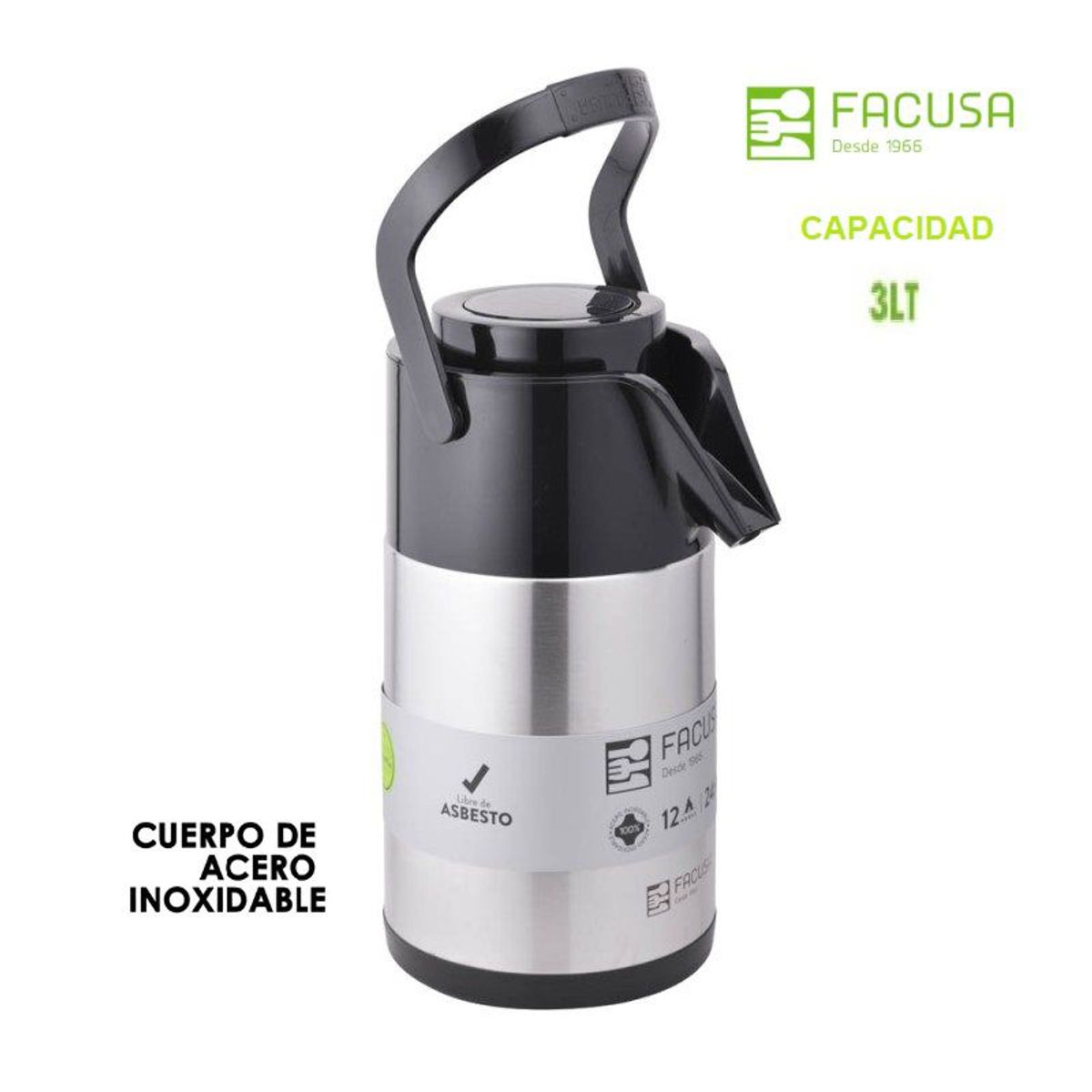 FACUSA - Termo Sifón 3 litros Acero Inoxidable Facusa