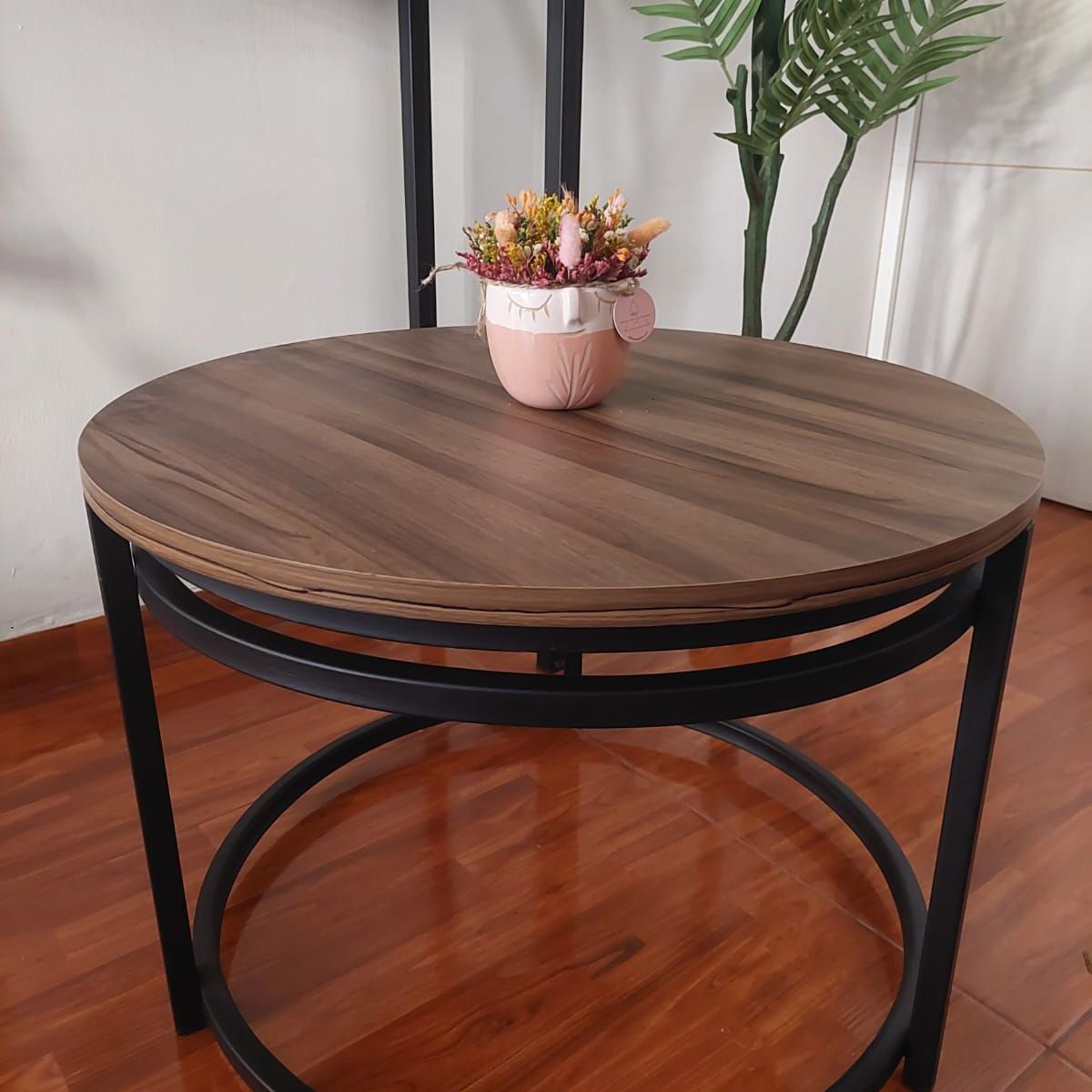 GENERICO - Mesa de centro industrial redonda 60 cm marrón