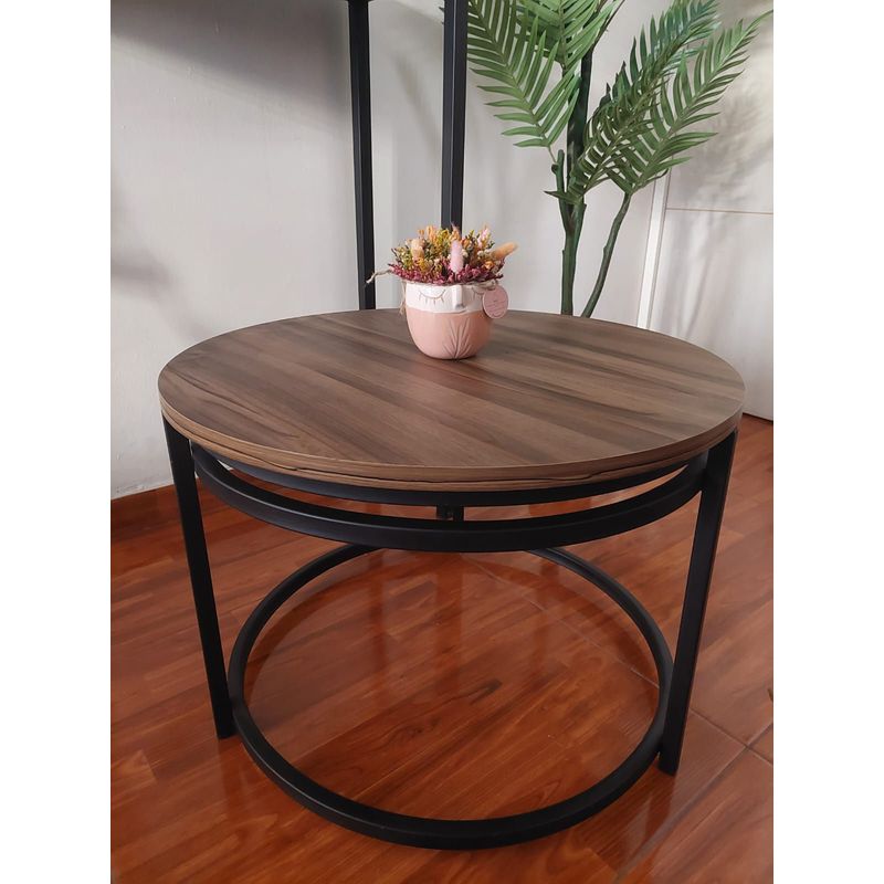 GENERICO - Mesa de centro industrial redonda 60 cm marrón