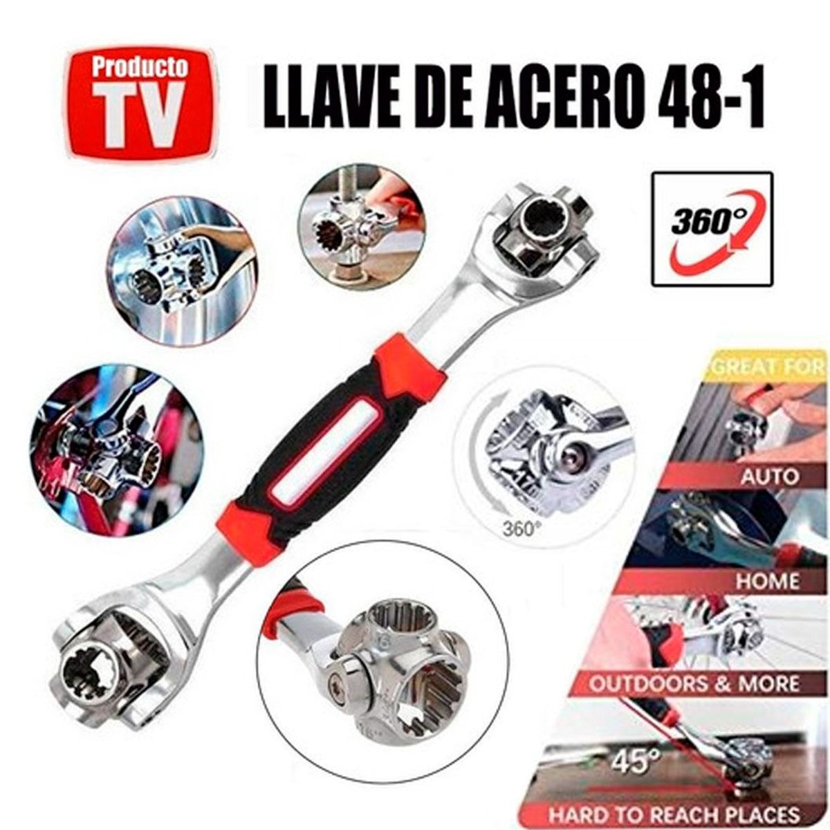 GENERICO - Llave con cabezal 48 en 1 giratorio 360 grados para reparación