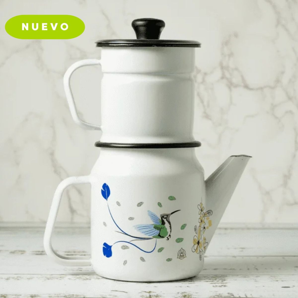 RECORD - CAFETERA ACERO VITRIFICADO 2PZAS DECORADO COLIBRÍ N°10