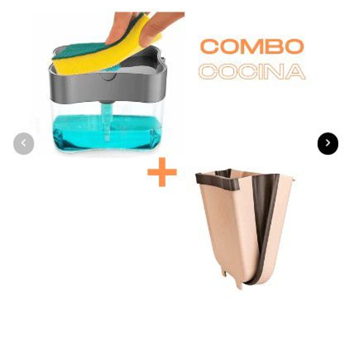 GENERICO - Combo Dispensador de Jabón para Lavavajillas + Tacho Basurero Plegable