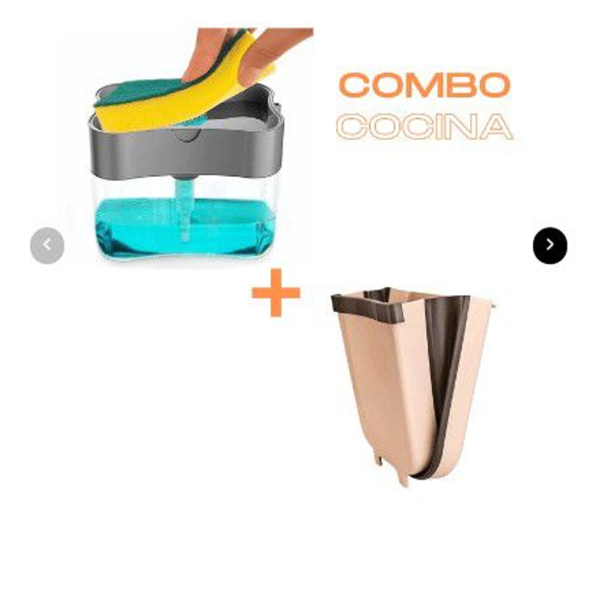 GENERICO - Combo Dispensador de Jabón para Lavavajillas + Tacho Basurero Plegable