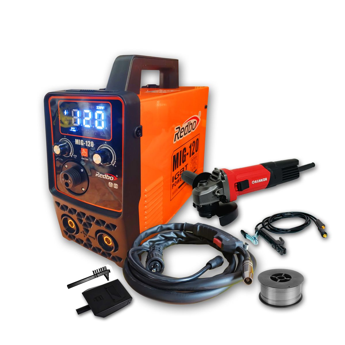 REDBO - Máquina de Soldar Mig 120A REDBO Multiproceso + Amoladora 800w Rankor
