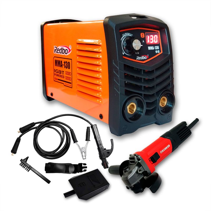 REDBO - Máquina de Soldar 130A REDBO + Amoladora 800W Rankor