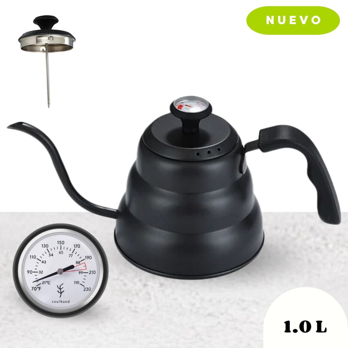 GENERICO - Hervidor de acero inoxidable con termómetro,  cuello de cisne