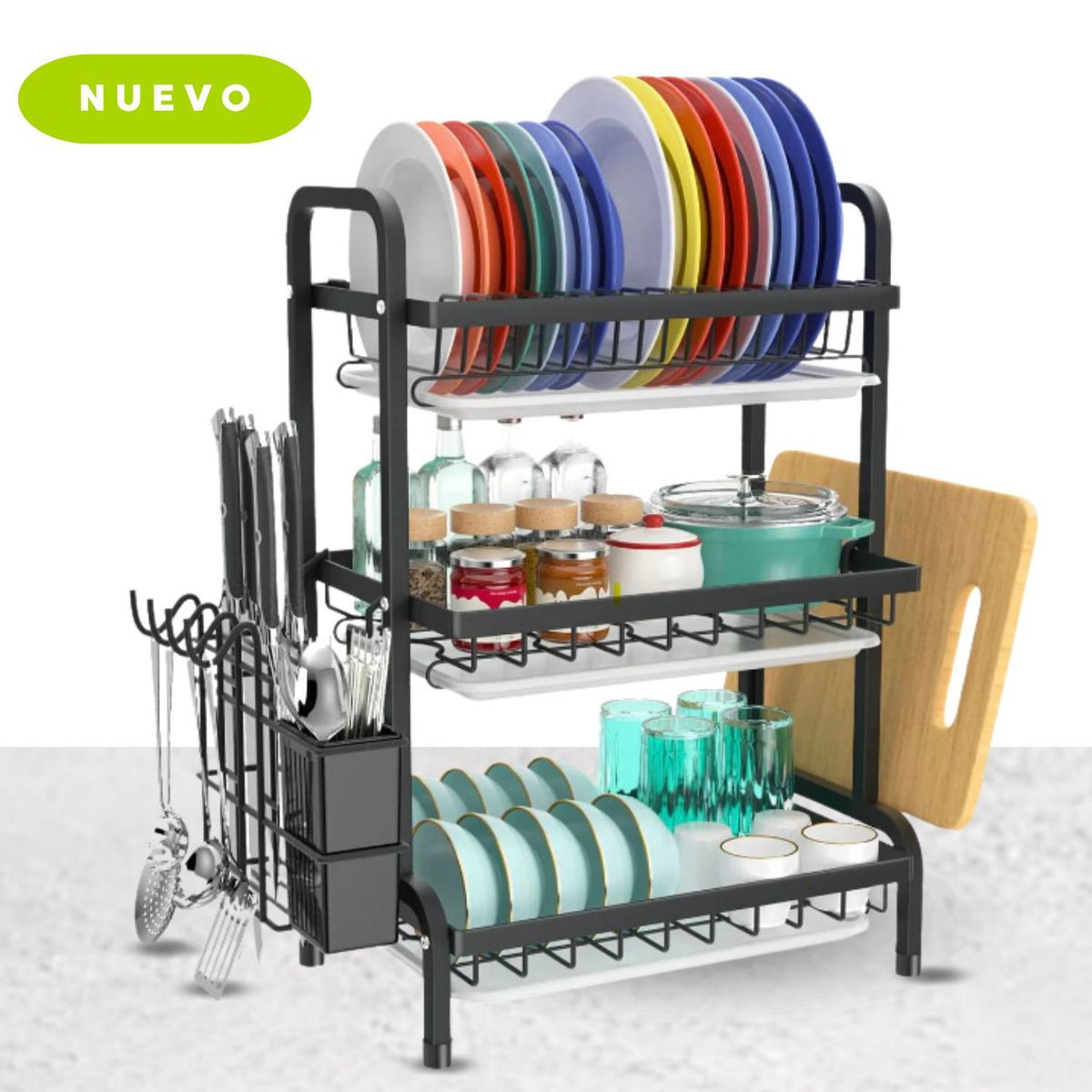 GENERICO - ESCURRIDOR DE PLATO 3 NIVELES NEGRO