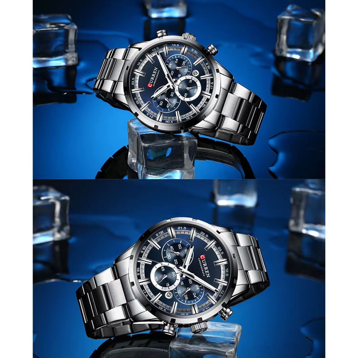 OEM - RELOJ HOMBRE PLATEADO ACERO INOXIDABLE CRONÓGRAFO CU- 8355