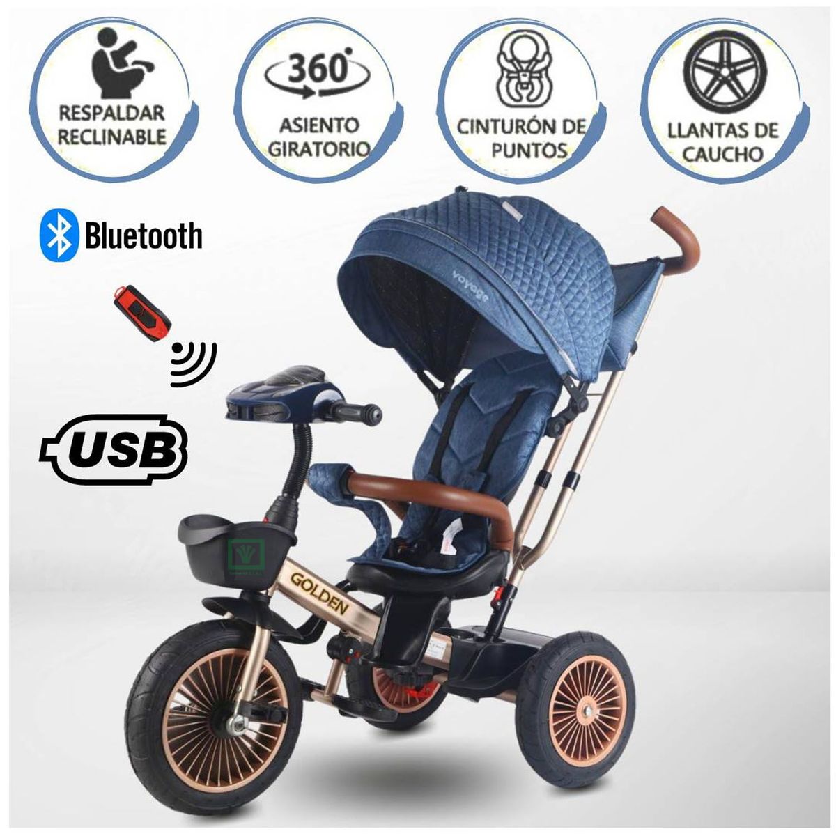 VOYAGE - Triciclo Guiador 3 En 1 «GOLDEN II NEW COLLECTION» USB Blue