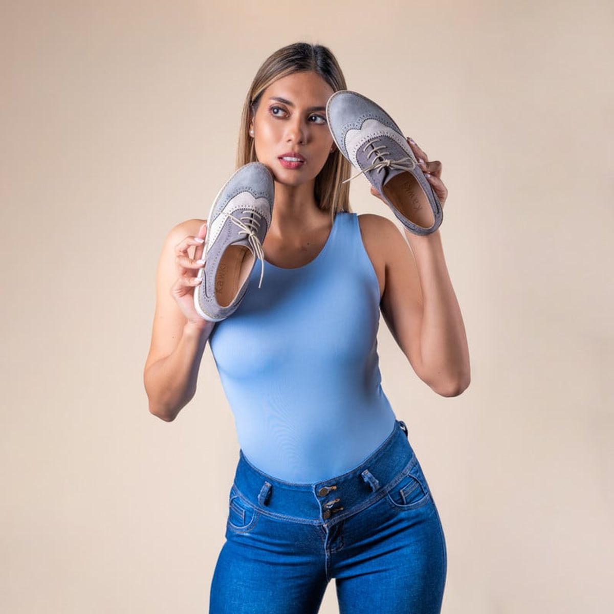 KAWKI - ZAPATOS DE MUJER OXFORD DIVERSION PLOMO BEIGE GRIS