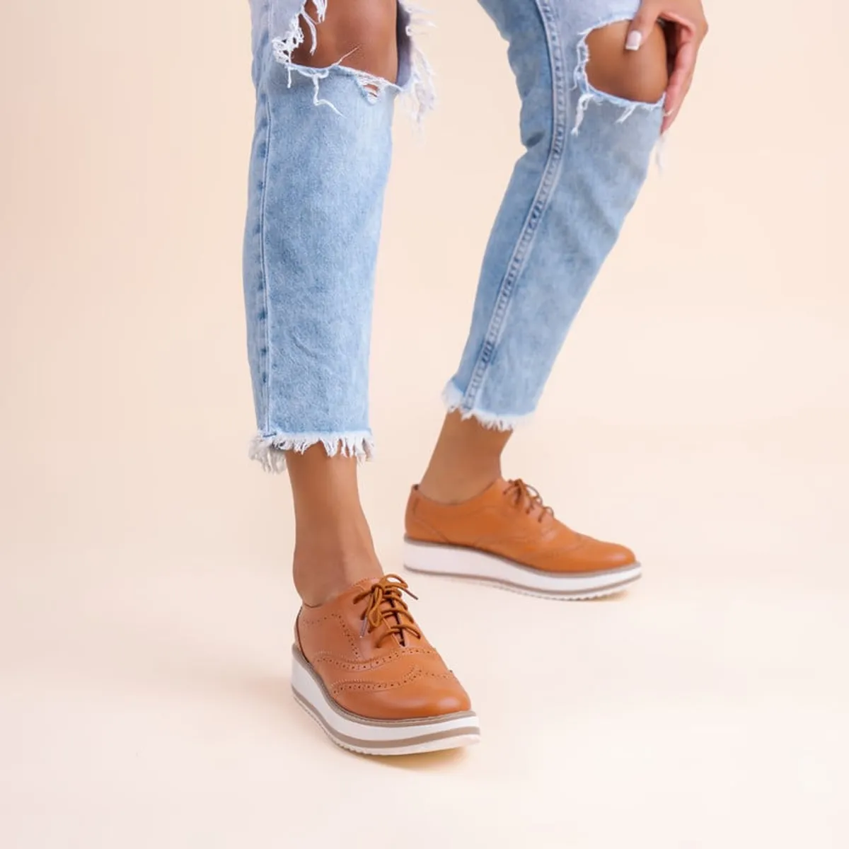 KAWKI - ZAPATOS DE MUJER OXFORD EJECUTIVA CAMEL