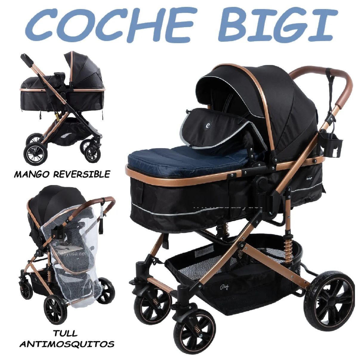 EBABY - Coche Cuna Moises de Lujo Bigi Ebaby -Azul