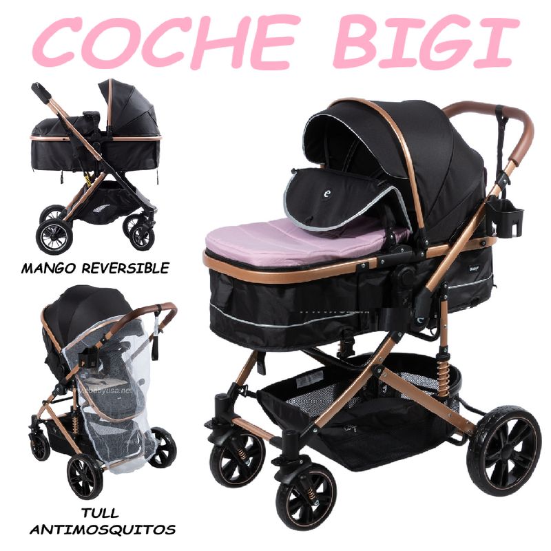 EBABY - Nuevo Coche Cuna Mango Reversible Bigi Ebaby -Rosa