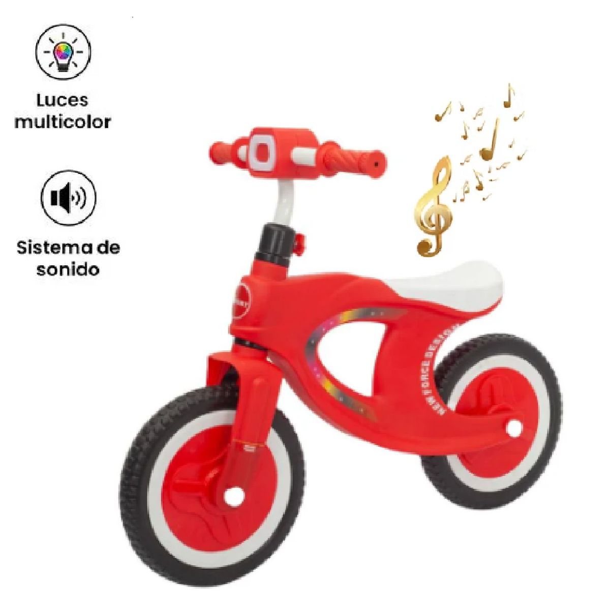 GENERICO - Bicicleta De Equilibrio Sin Pedal Musical y luces - Rojo