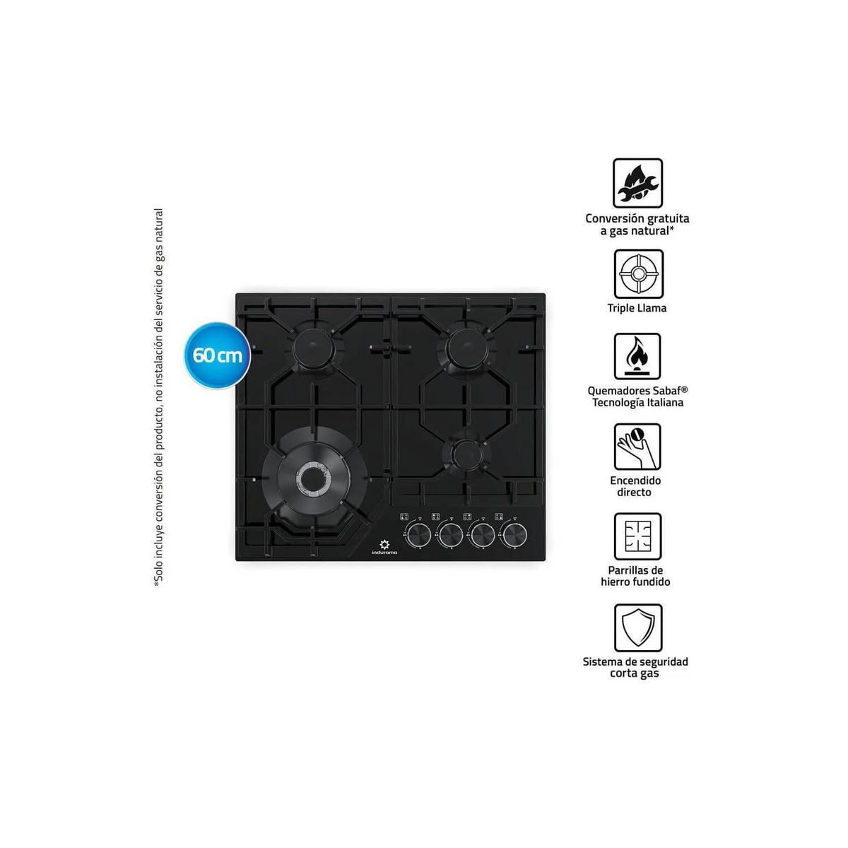 INDURAMA - Encimera A Gas Indurama EGASI-604CGNE 4h