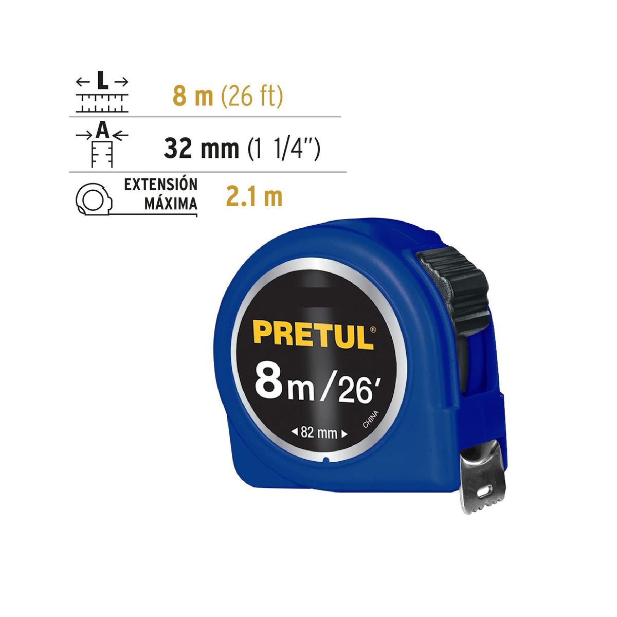 PRETUL - Wincha Cinta Métrica 8 metros Azul PRETUL