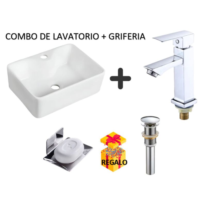 IMPORTADO MC - COMBO DE LAVATORIO GRIFERIA  CUADRADO + JABONERA+ DESAGUE CROMADO