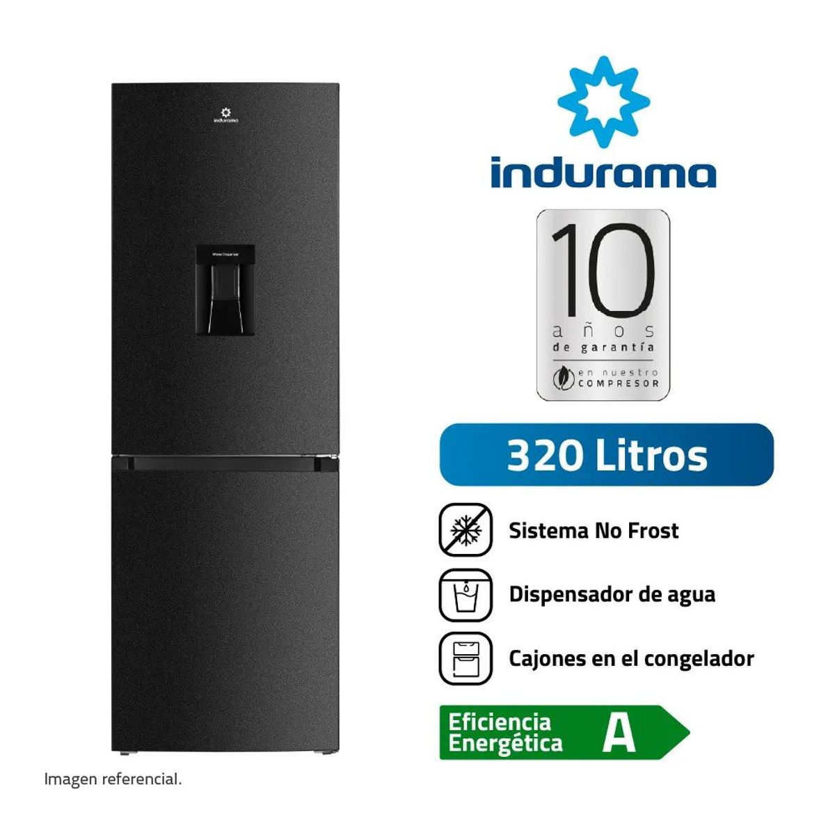 INDURAMA - Refrigeradora Indurama Bottom Freezer No Frost con Air Circle 320 Litros RI-639DN