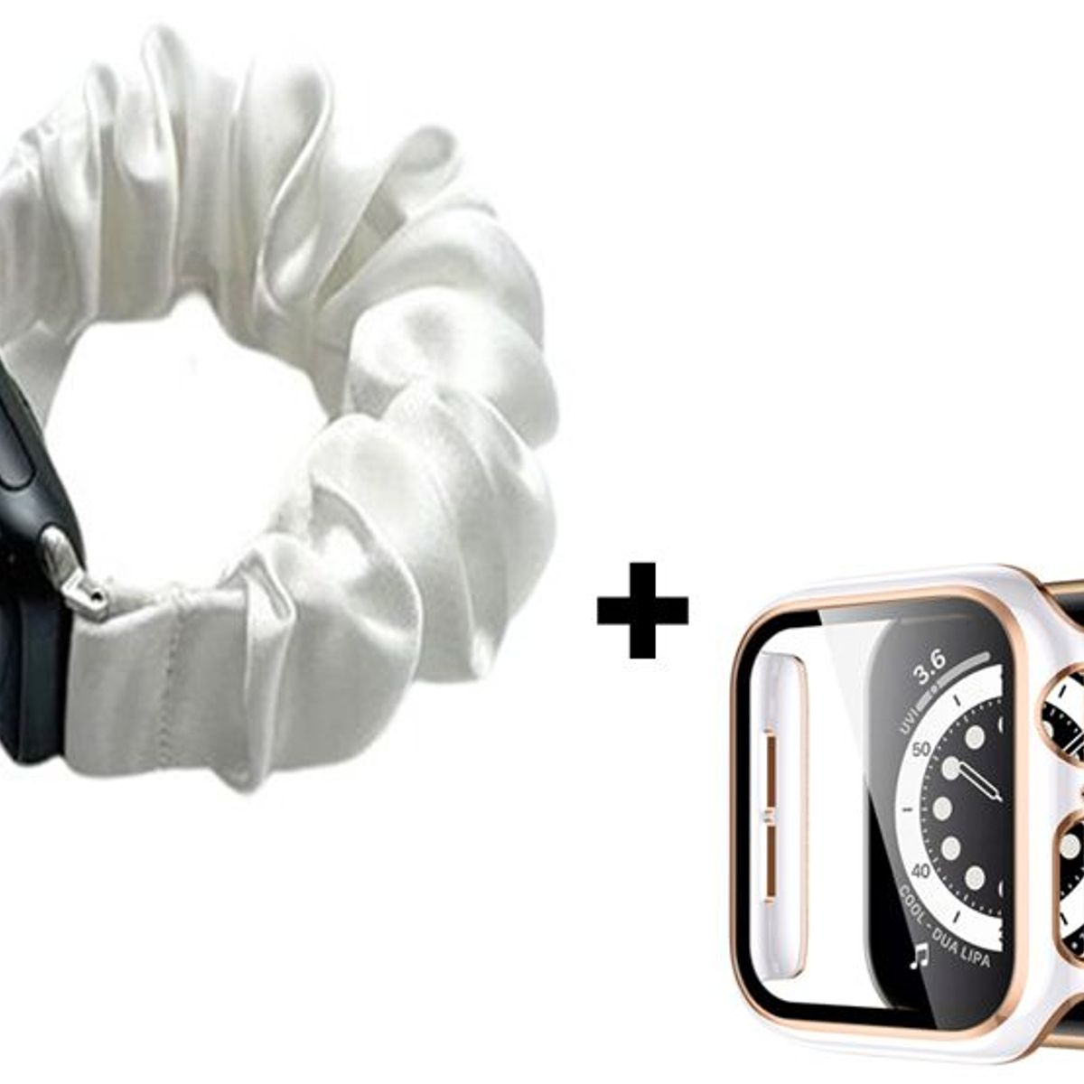 GENERICO - Correa Elástica Lisa + Case Bumper para Apple Watch 45mm - Blanco