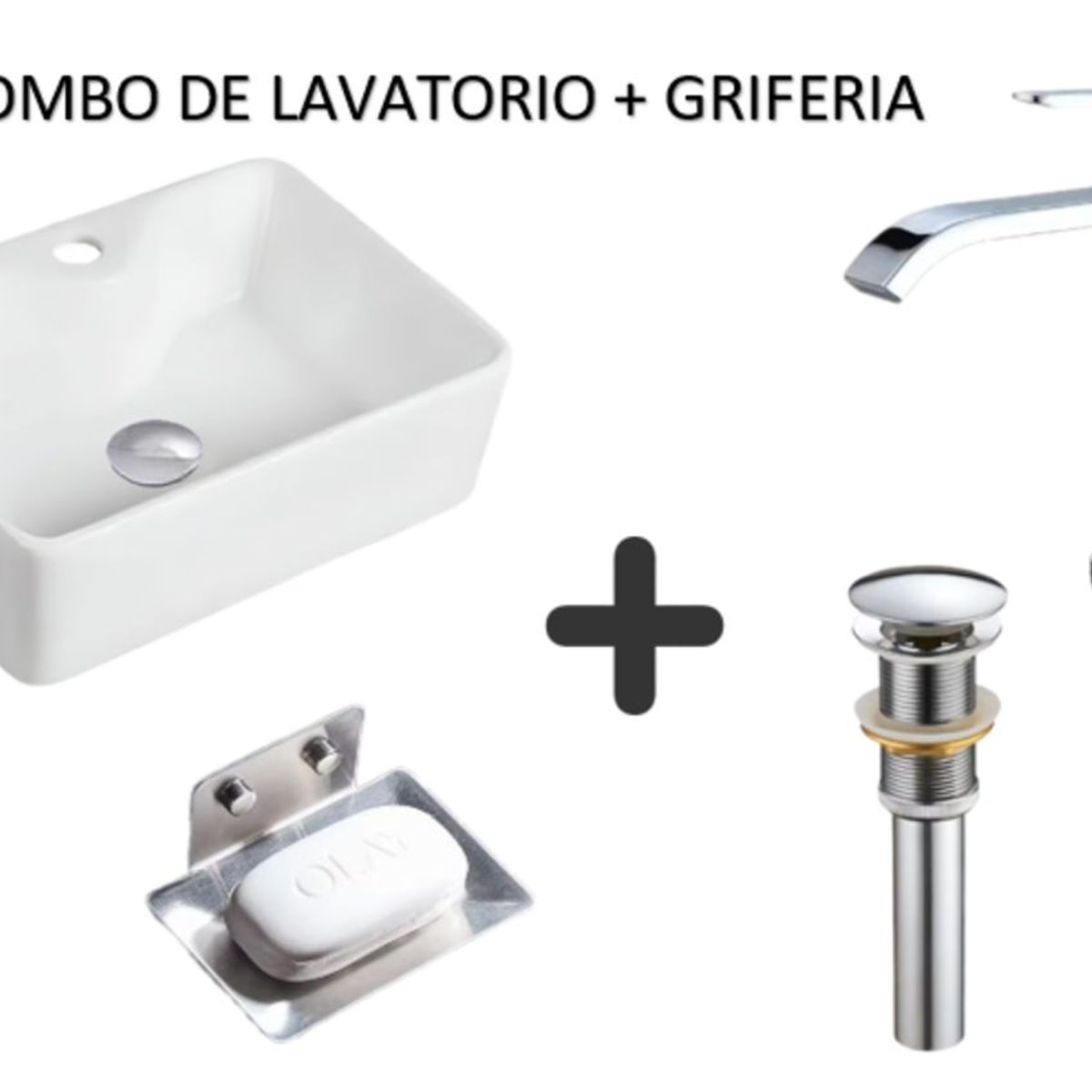 GENERICO - COMBO DE LAVATORIO GRIFERIA  CASCADA + JABONERA+ DESAGUE CROMADO
