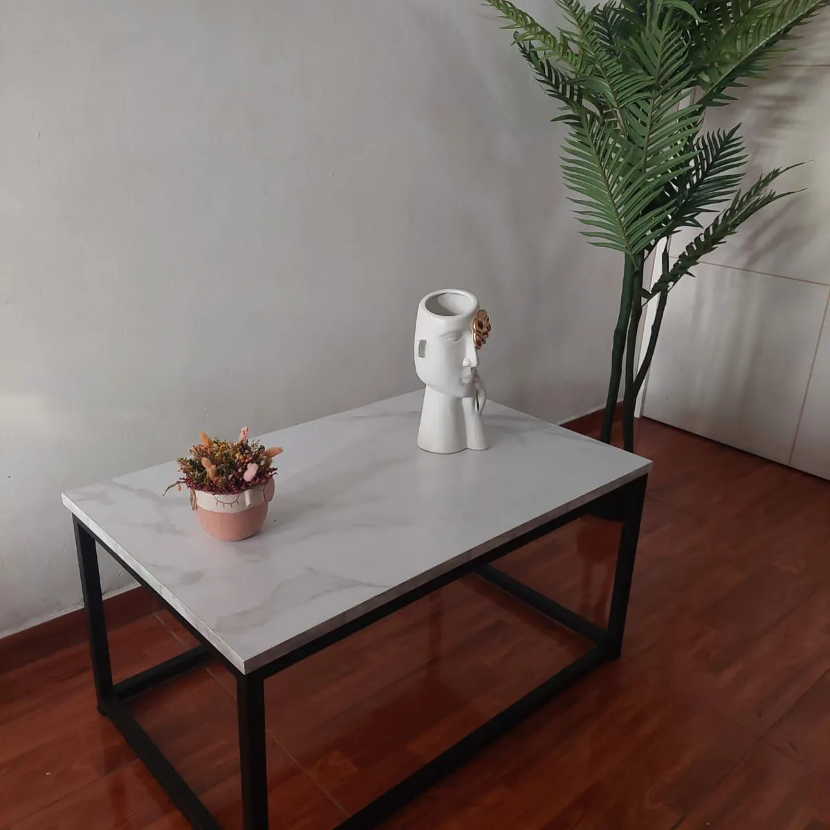 GENERICO - Mesa de centro industrial rectangular color marmol brillante 80x50x40