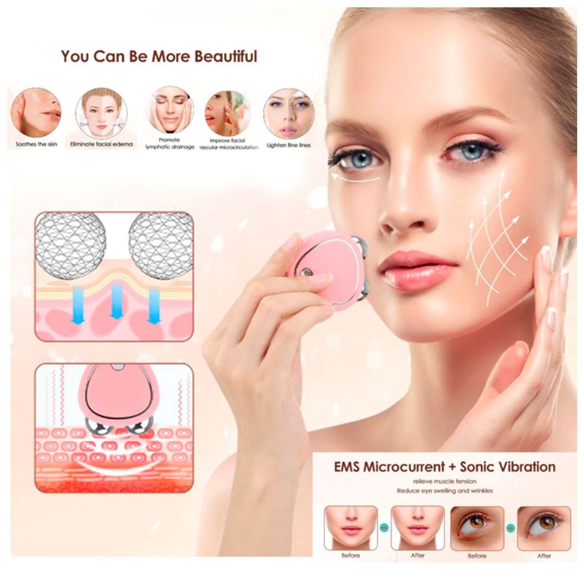 GENERICO - Masajeador de Microcorriente Facial Rejuvenece y Moldea el Rostro