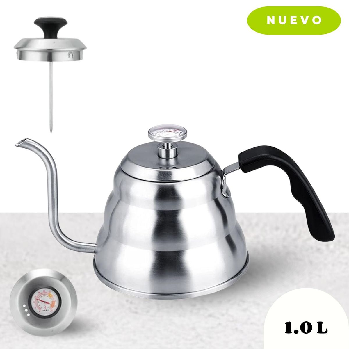 GENERICO - Hervidor de acero inoxidable con termómetro,  cuello de cisne