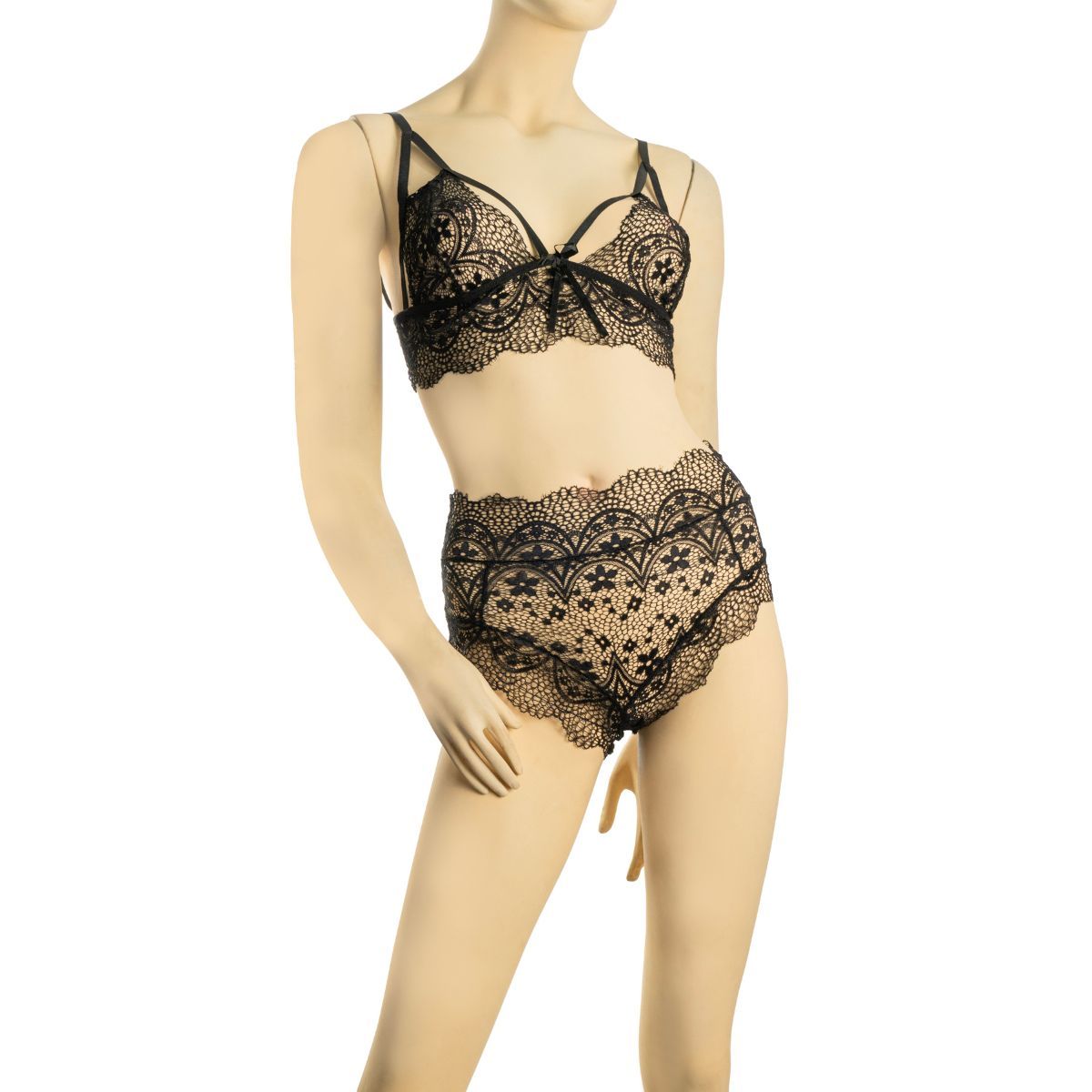 GENERICO - Set de Lenceria Sexy con Tiras - Color Negro Talla L