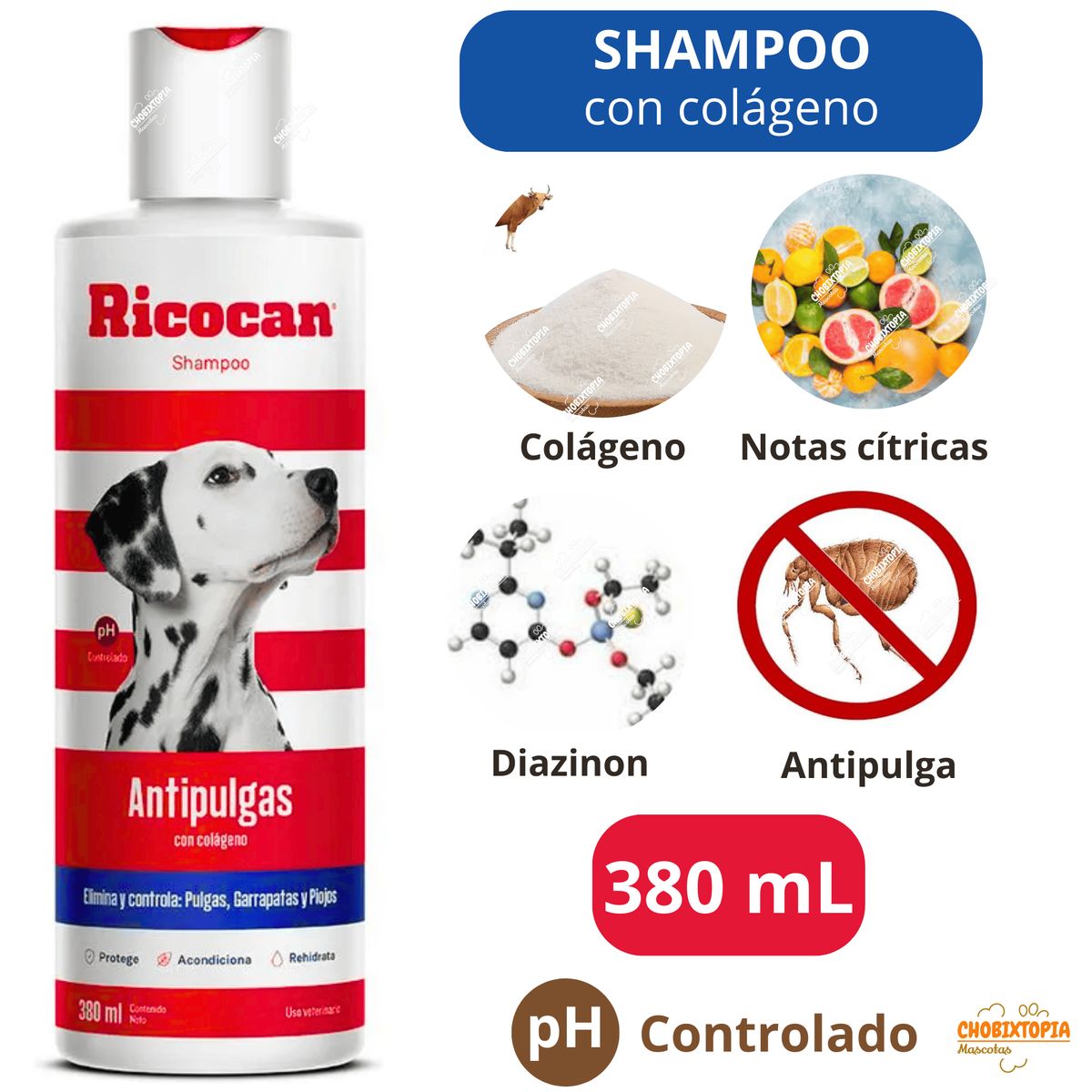 GENERICO - SHAMPOO RICOCAN ANTIPULGAS CON COLAGENO 380 mL