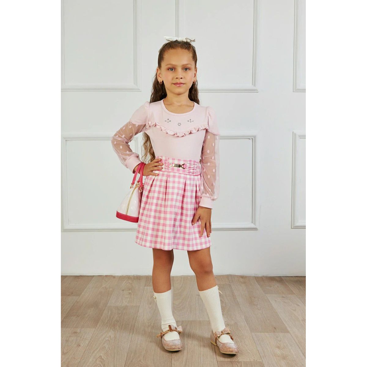 KIDS MASHMELO - Body para Niña Manga Tull Bolitas Kids Mashmelo