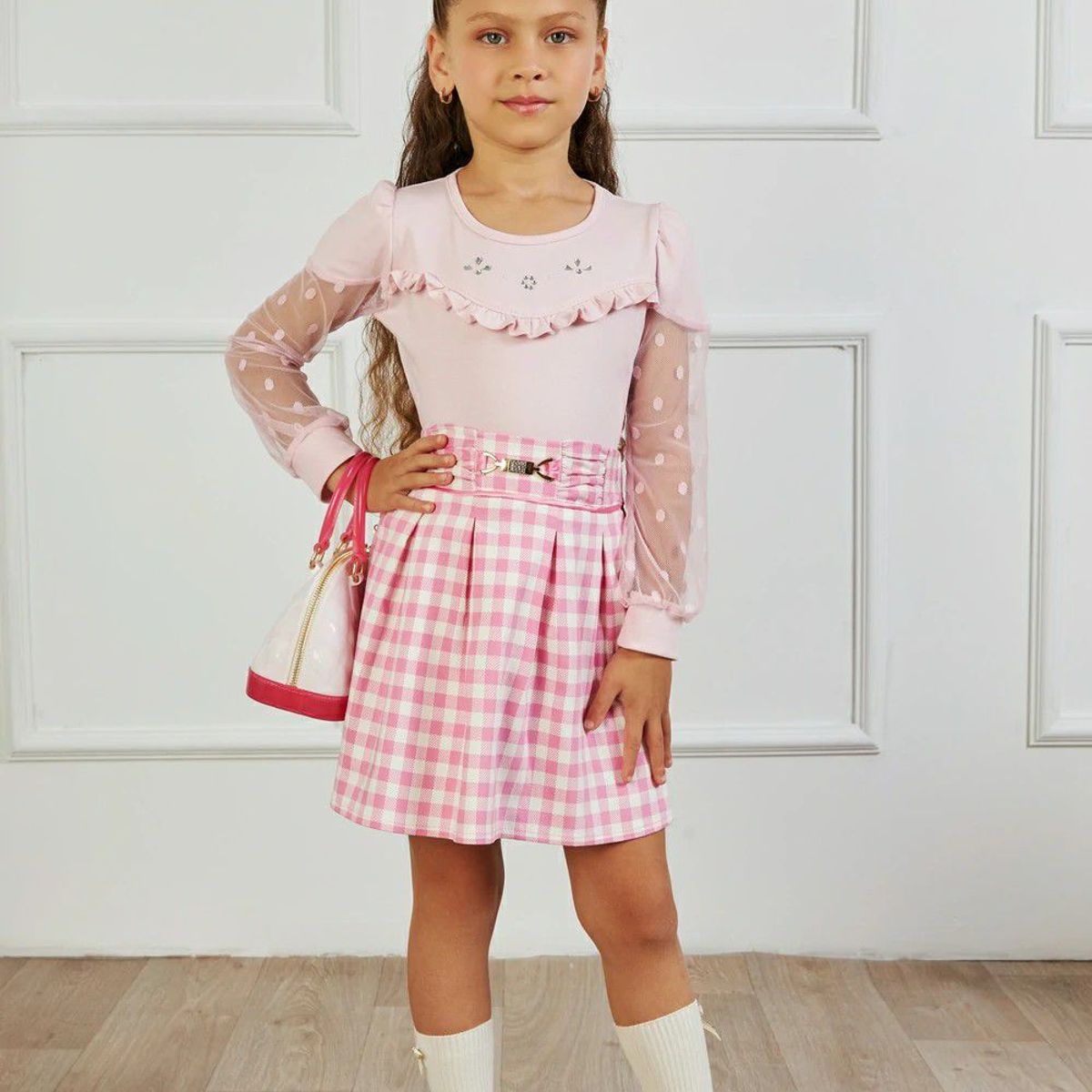 KIDS MASHMELO - Body para Niña Manga Tull Bolitas Kids Mashmelo