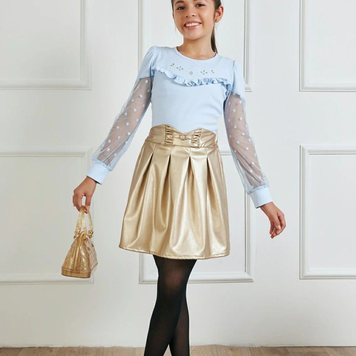 KIDS MASHMELO - Body para Niña Manga Tull Bolitas Kids Mashmelo