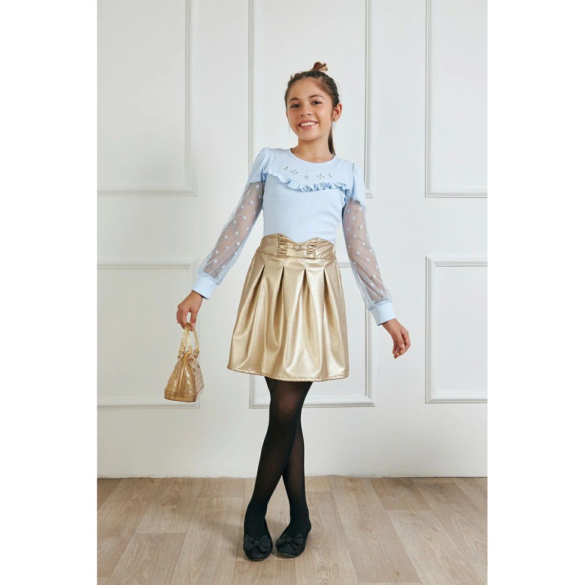 KIDS MASHMELO - Body para Niña Manga Tull Bolitas Kids Mashmelo