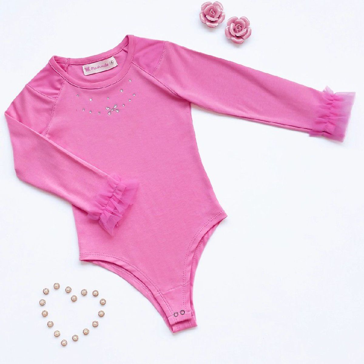 KIDS MASHMELO - Body Manga Pamela con Hombros y Puños de Tull