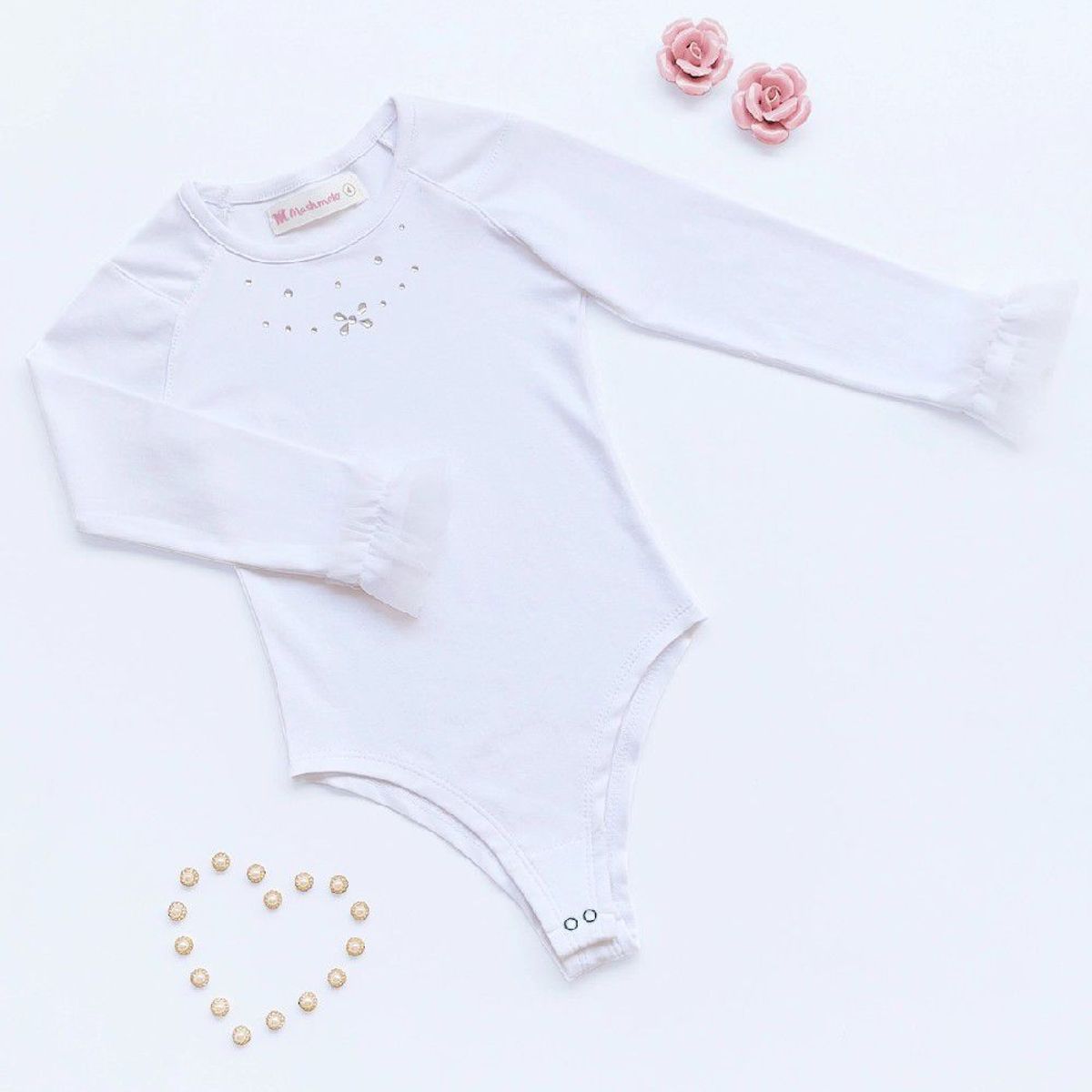 KIDS MASHMELO - Body Manga Pamela con Hombros y Puños de Tull