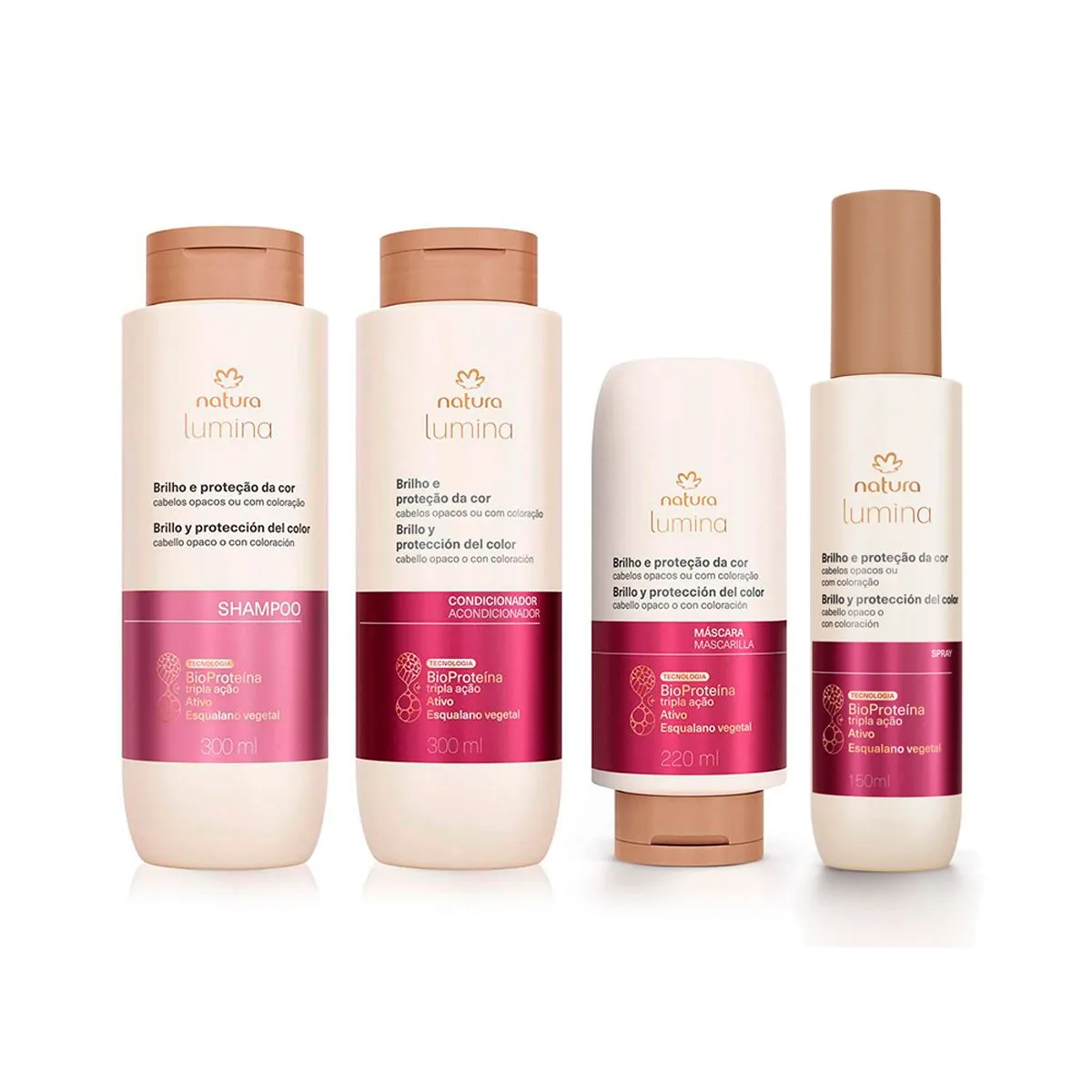 NATURA - Kit Lumina brillo y protección del color tratamiento intenso Shampoo ACC Mascara Capilar y Spray