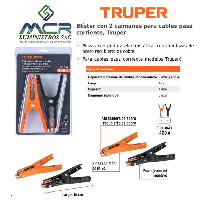 TRUPER - Pinzas o tenaza caimanes para cables pasa corriente TRUPER