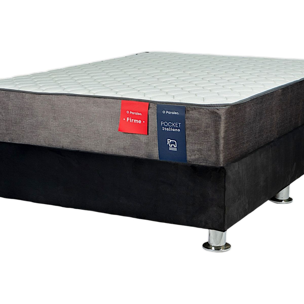 MUEBLES MACRUMO - Combo Box Tarima Premium Impermeable  + Colchón Pocket Paraíso (inc. Forro + 2 almohada) / 2 Plazas