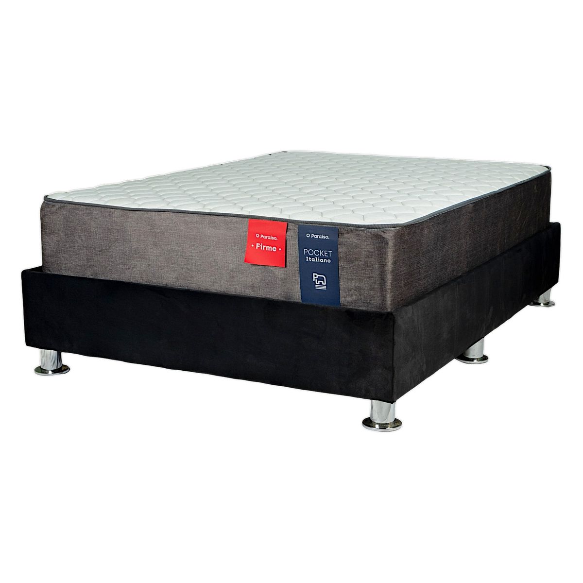 MUEBLES MACRUMO - Combo Box Tarima Premium Impermeable  + Colchón Pocket Paraíso (inc. Forro + 2 almohada) / 2 Plazas