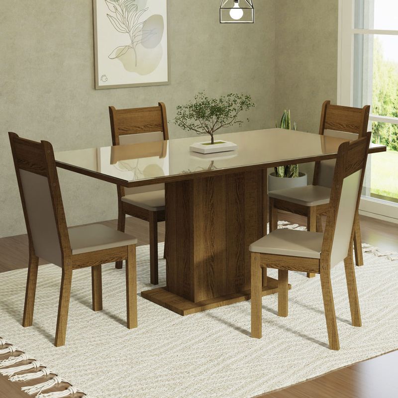 MADESA - Juego de Comedor Greta con 4 Sillas - Tablero de Madera y Cristal