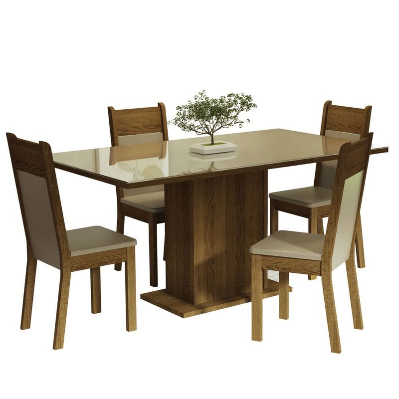MADESA - Juego de Comedor Greta con 4 Sillas - Tablero de Madera y Cristal