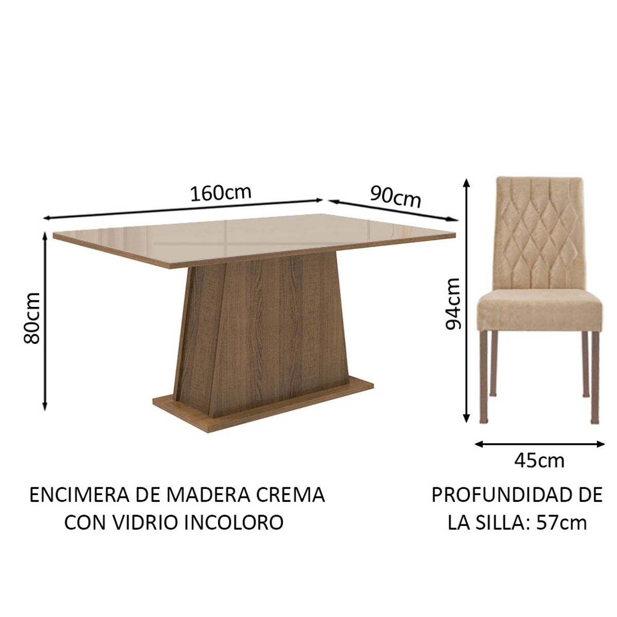 MADESA - Juego de Comedor Aryeli con 4 Sillas