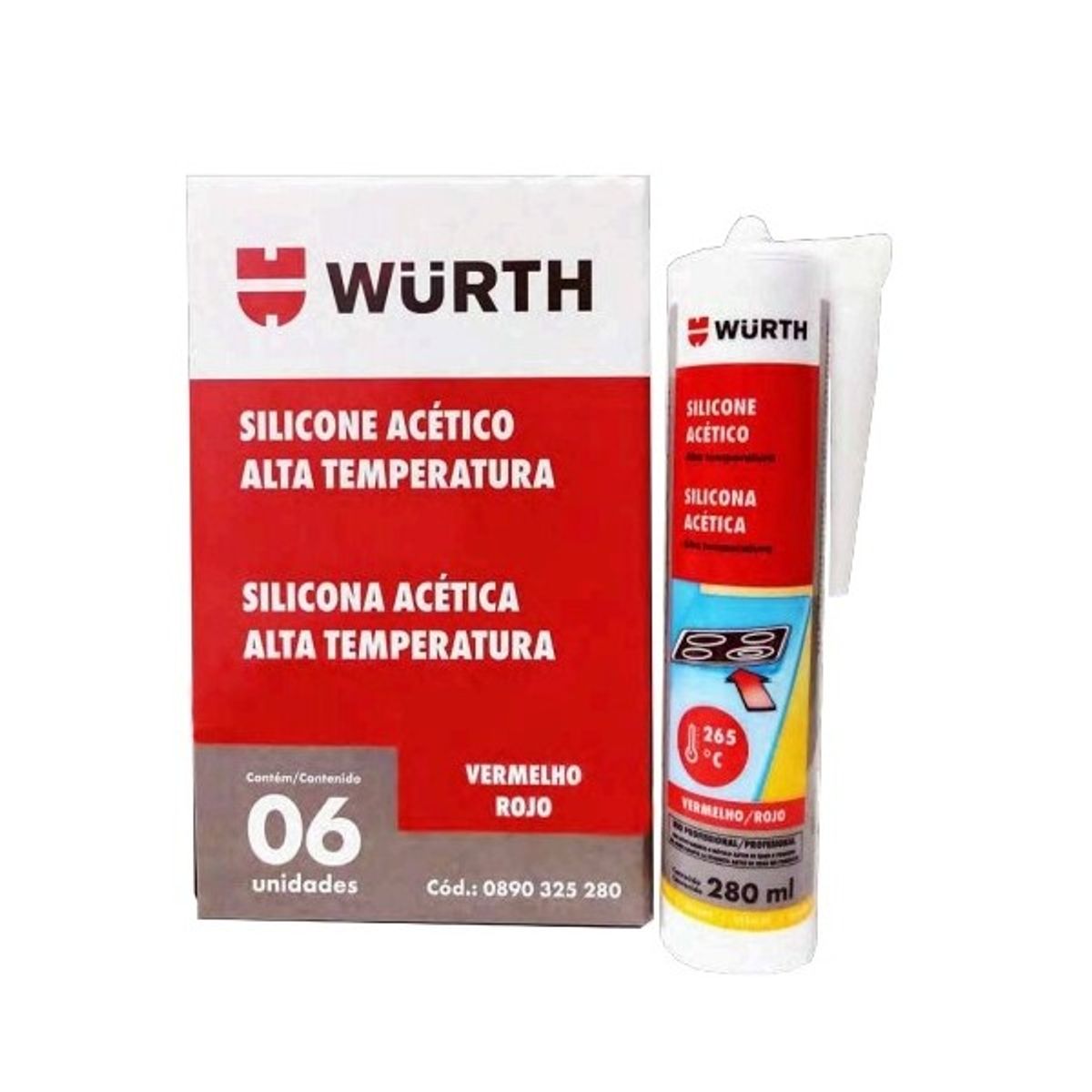 SILICONA ACÉTICA ALTA TEMP ROJA 280ML, marca WURTH - Foto Principal