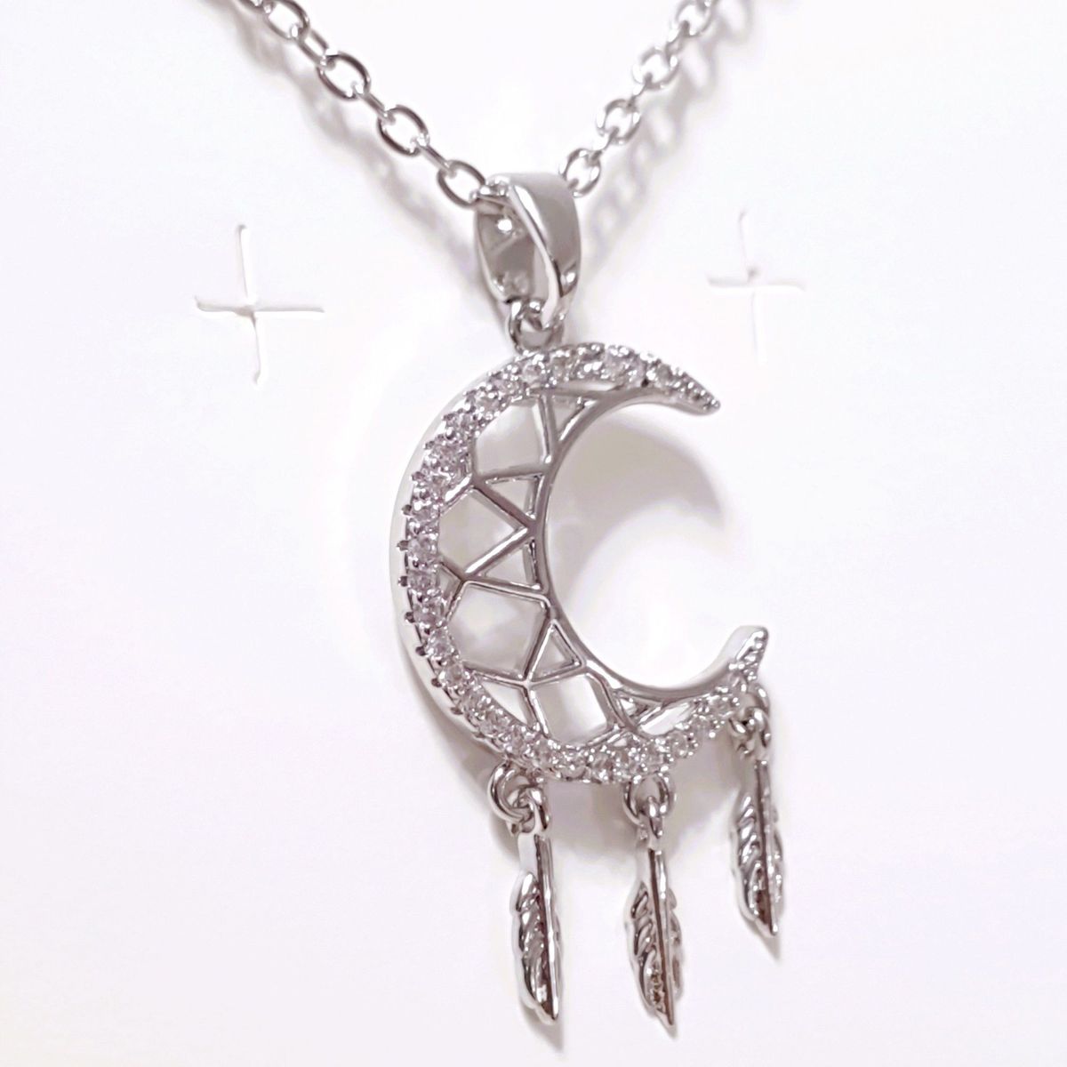 FERNANDA ROMERO JOYAS Y ACCESORIOS - Collar "LUNA  ATRAPASUEÑOS"  en Acero Plateado con cristales