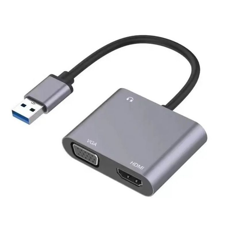 OEM - Convertidor Adaptador 3 en 1 Tipo USB 3.0 a HDMI VGA y Audio Windows
