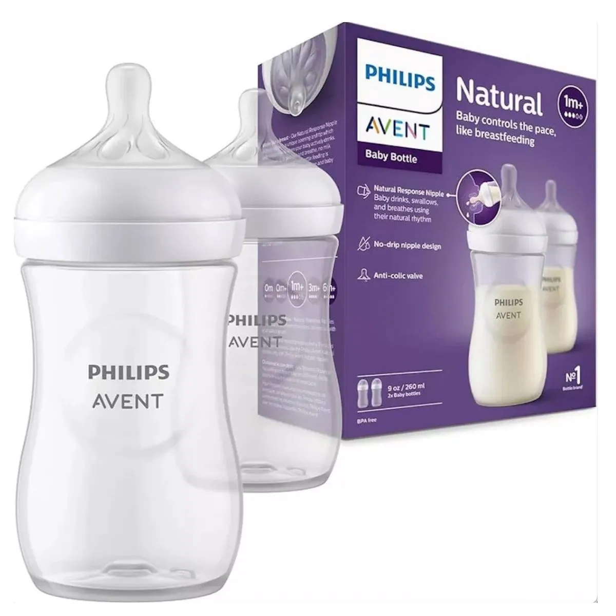 AVENT - Biberon Avent Anticólico Anti-goteo Natural 3.0 260 Ml 2 Uni