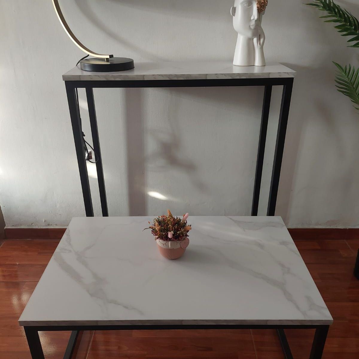 GENERICO - Pack Mesa de centro y mueble recibidor industrial color marmol brillante