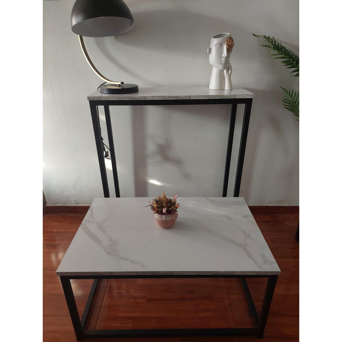 GENERICO - Pack Mesa de centro y mueble recibidor industrial color marmol brillante